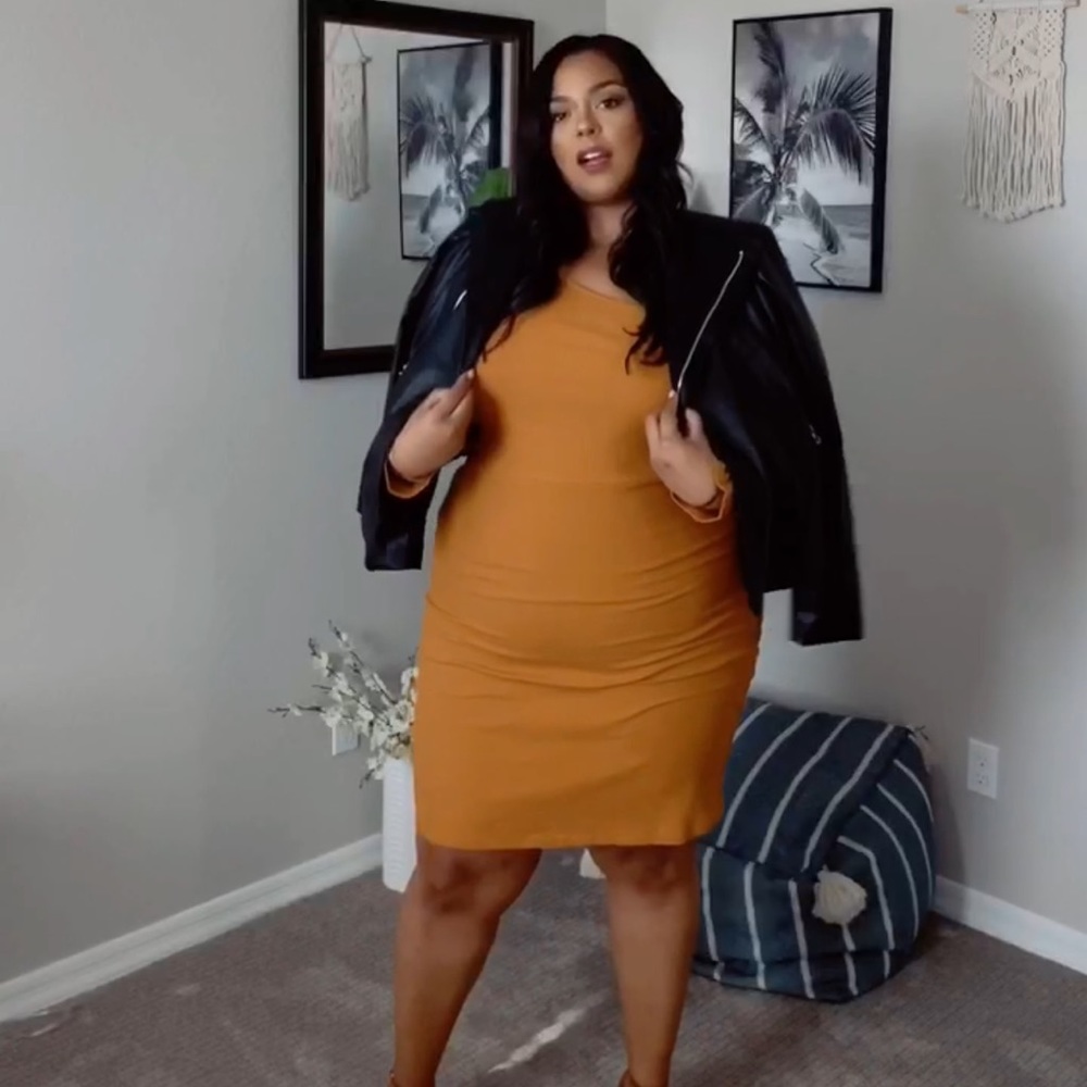 Plus Size Ribbed Long Sleeve Dress